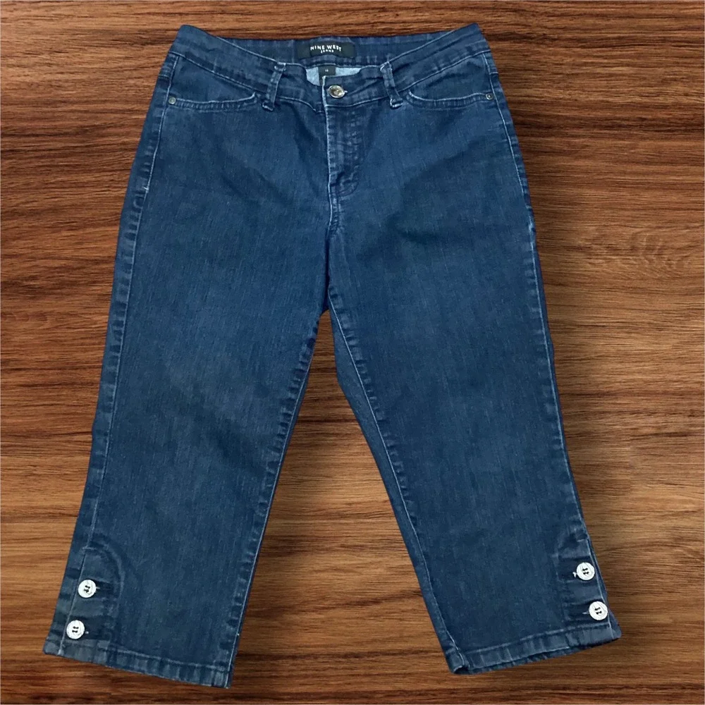 Nine West Jeans Womens 10 Dark Wash Button Hem Capri Jegging Cropped Denim Pants